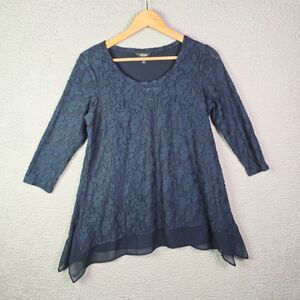 Simply Vera Wang Tunic Navy S Lace Overlay Lined 3 4 Sleeve Long Romantic